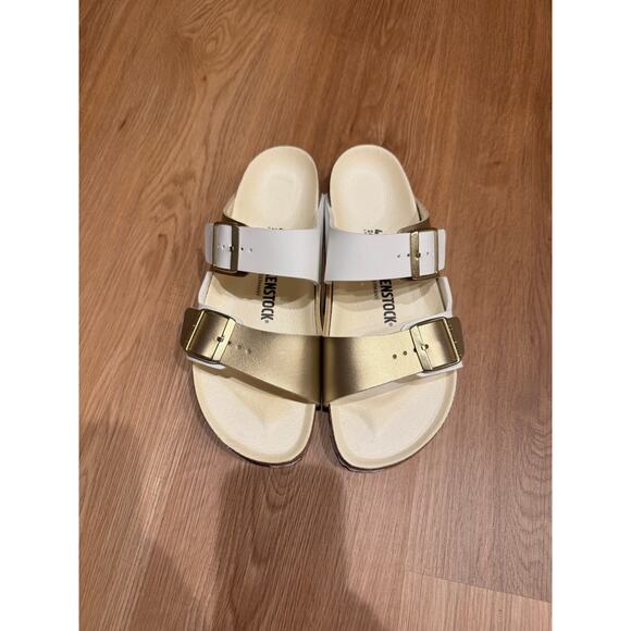 BIRKENSTOCK NWOT White & Gold Arizona Sandals Size 41 or 10 - Picture 6 of 14